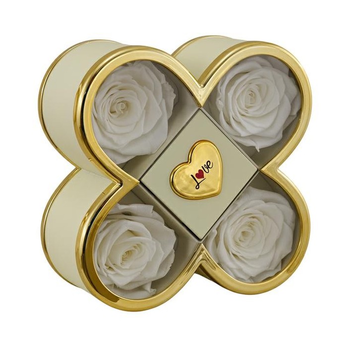 SCATOLA QUADRIFOGLIO 14X14X6 PANNA 4 ROSE STAB.